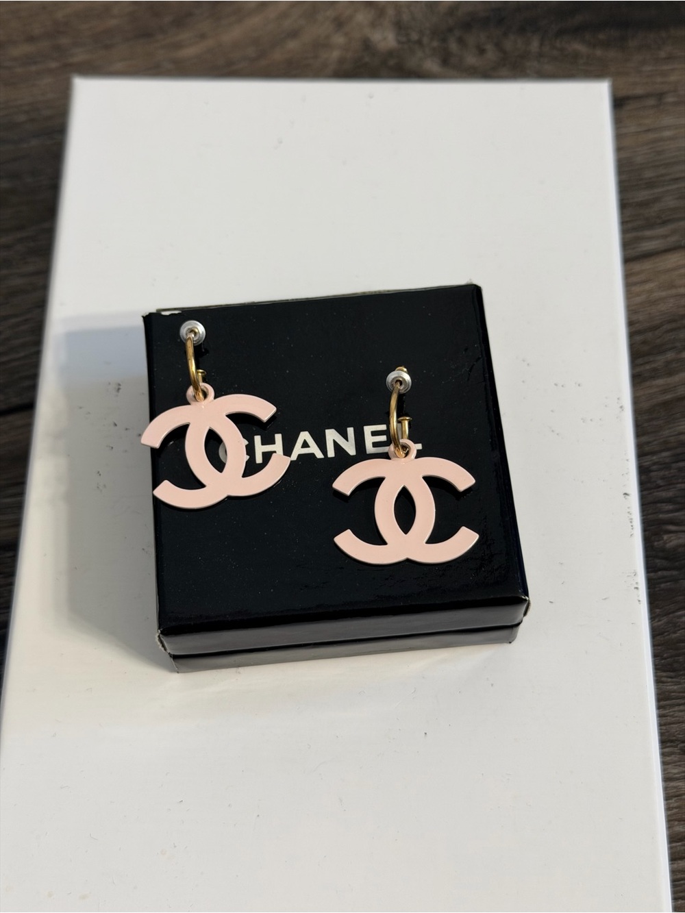 CHANEL Pink Enamel CC Drop Earrings